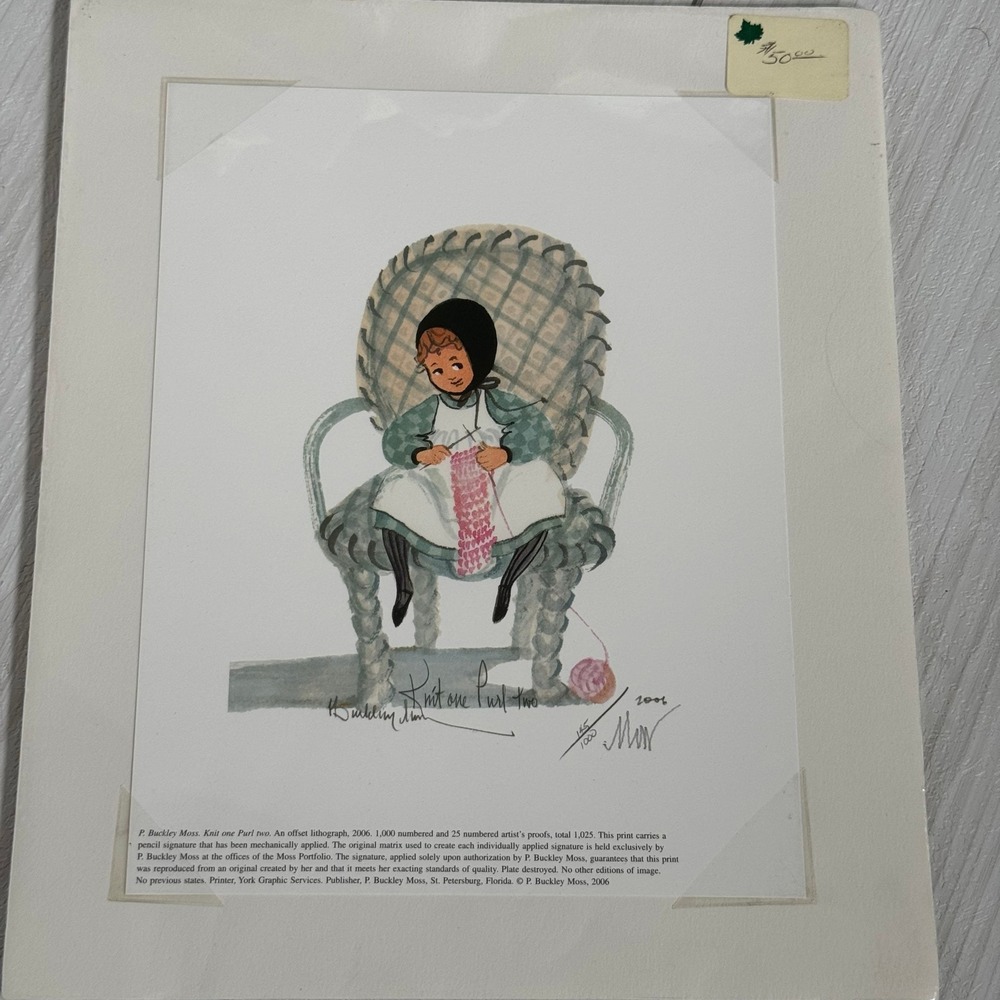 P Buckley Moss Knit one Purl two Signed Lithograph 145/1000 2006 Folk Art Print